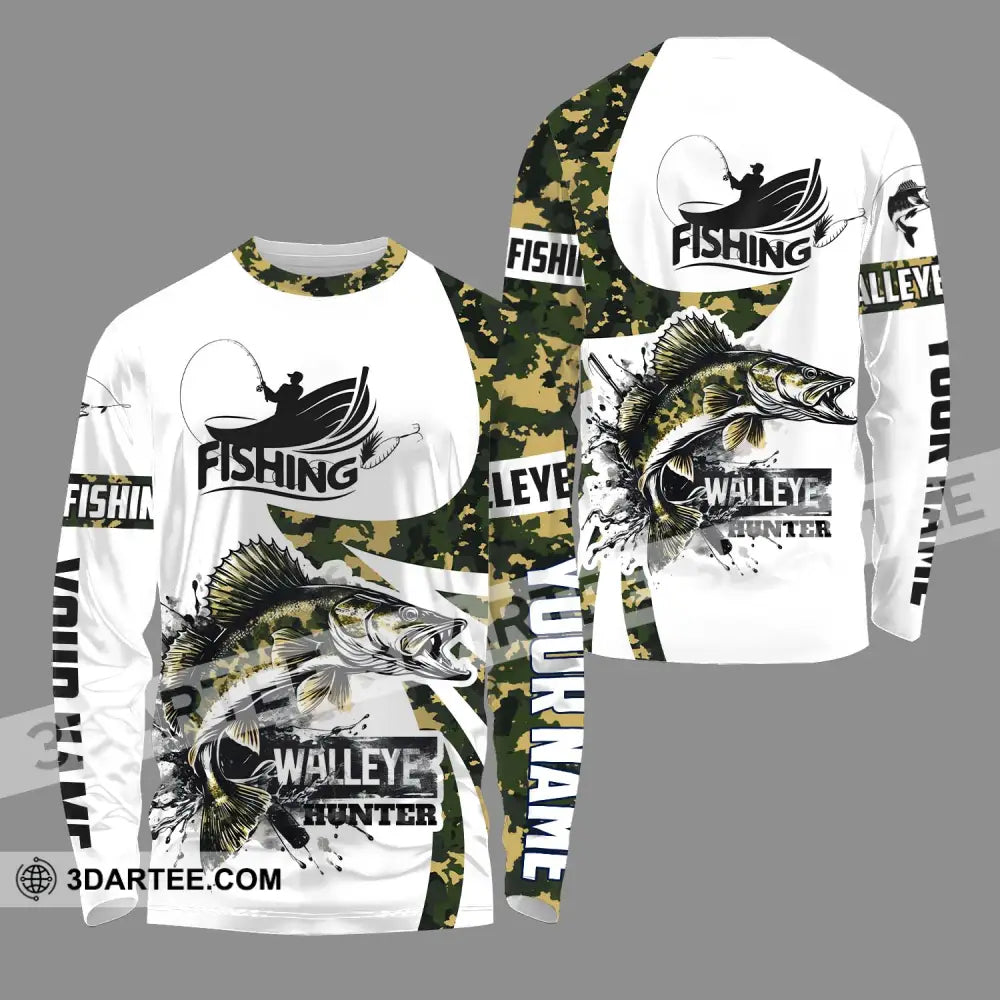 Unisex Shirt - Custom Name Fishing Walleye Fish Hunter Long Sleeve / S T-Shirt