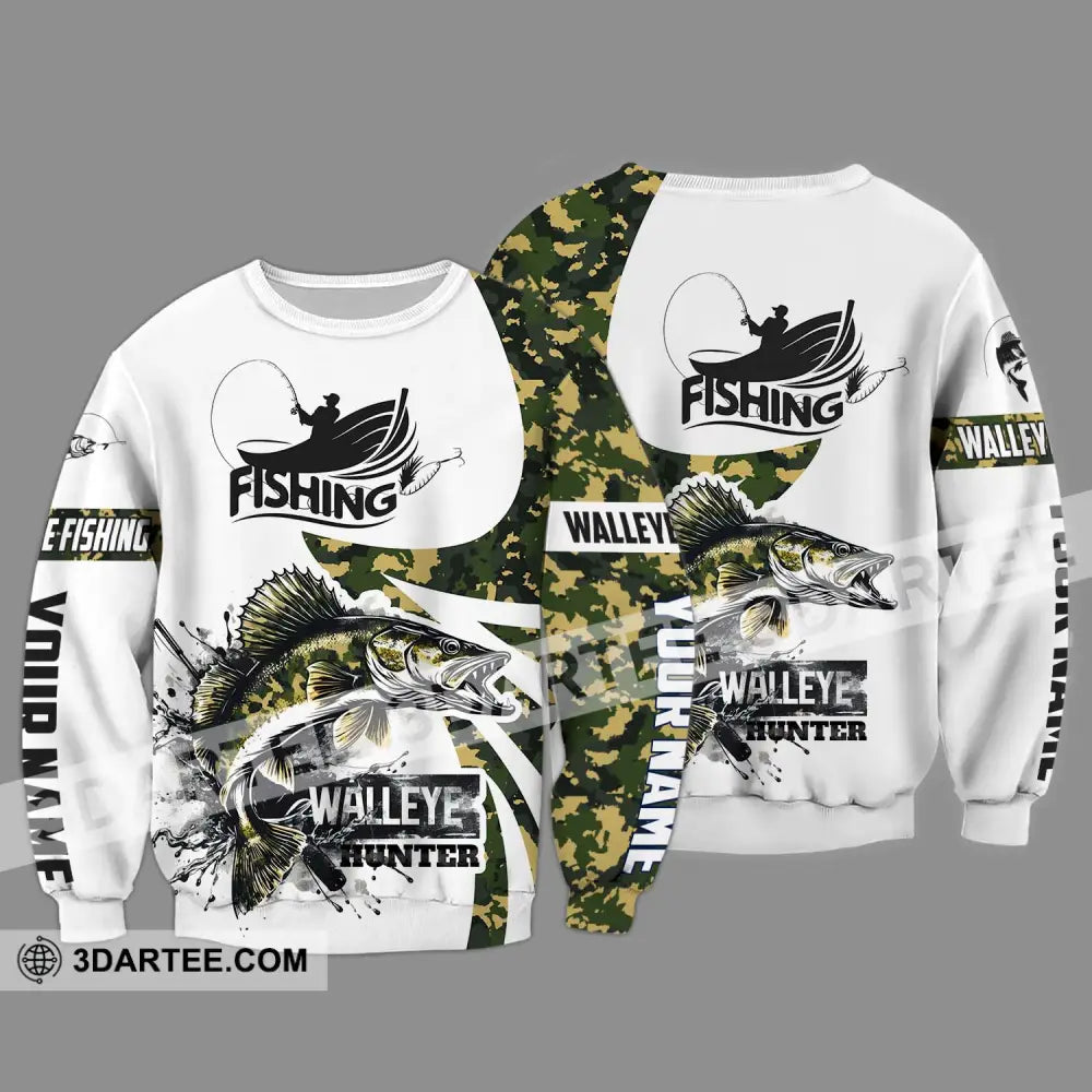 Unisex Shirt - Custom Name Fishing Walleye Fish Hunter Long Sleeve / S T-Shirt