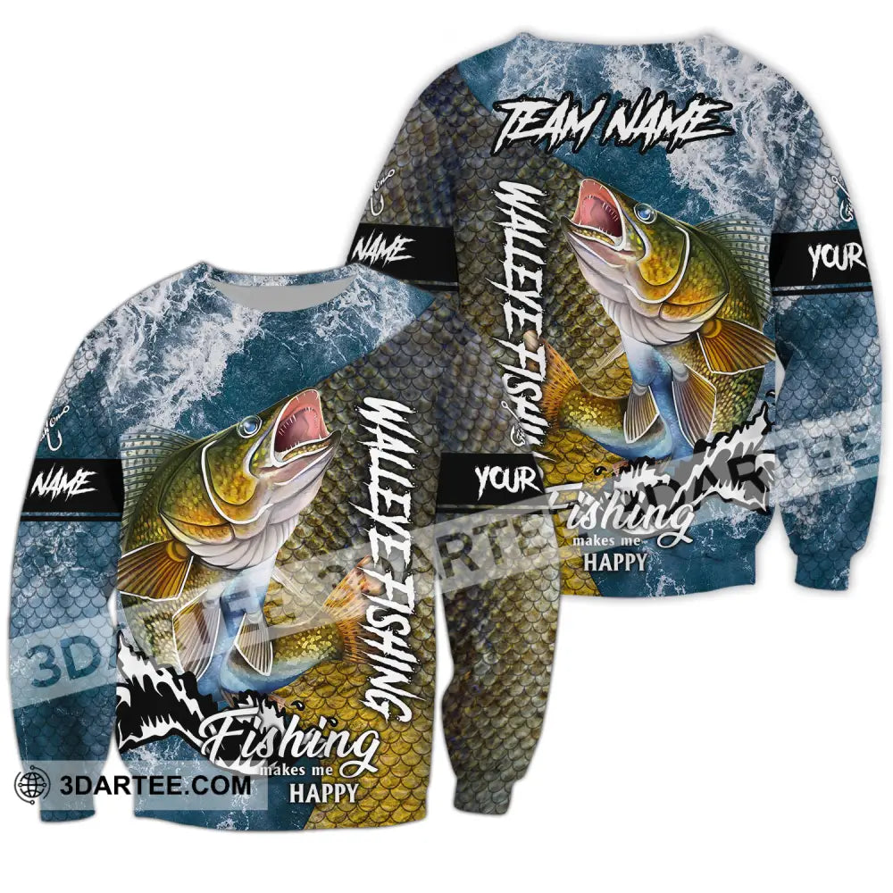 Unisex Shirt - Custom Name Fishing Shirt Walleye Fish Long Sleeve / S T-shirt