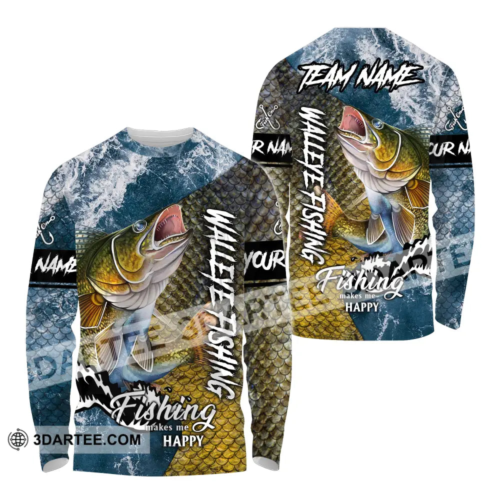 Unisex Shirt - Custom Name Fishing Shirt Walleye Fish Long Sleeve Shirt / S T-shirt