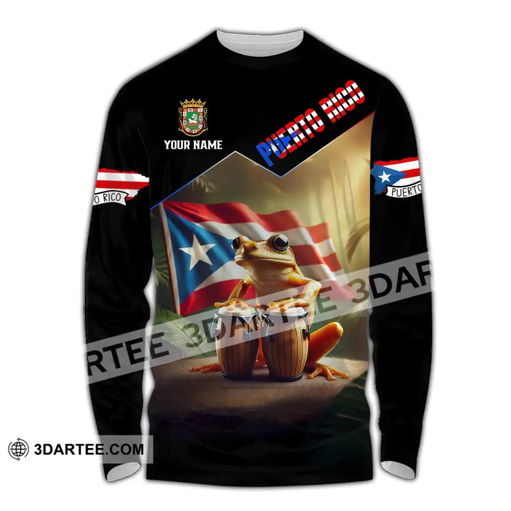 Unisex Shirt - Custom Name Flag Peurto Rico Long Sleeve / S T-Shirt