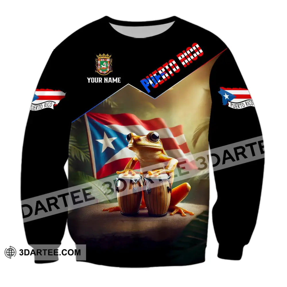 Unisex Shirt - Custom Name Flag Peurto Rico Long Sleeve / S T-Shirt