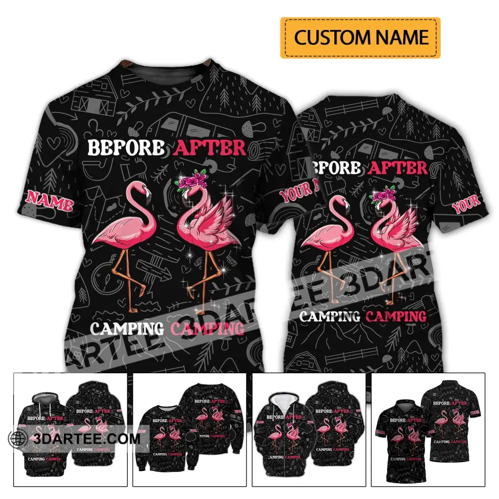 Unisex Shirt - Custom Name Flamingo Before And After Camping T-Shirt