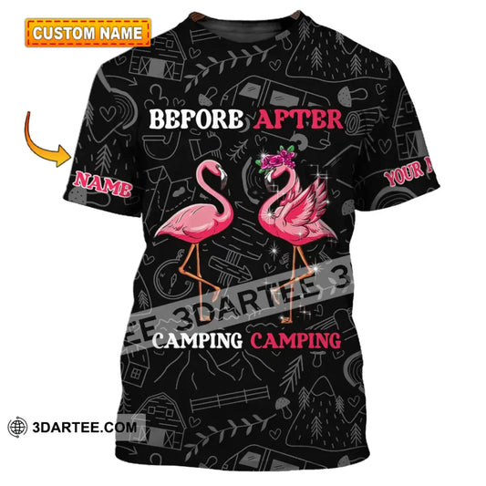 Unisex Shirt - Custom Name Flamingo Before And After Camping T-Shirt