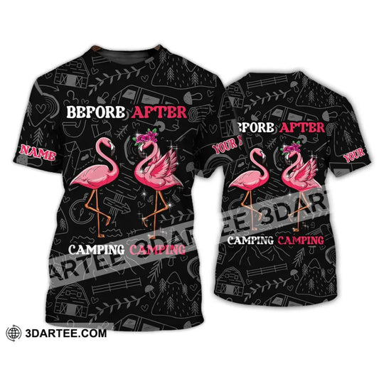 Unisex Shirt - Custom Name Flamingo Before And After Camping T-Shirt / S T-Shirt