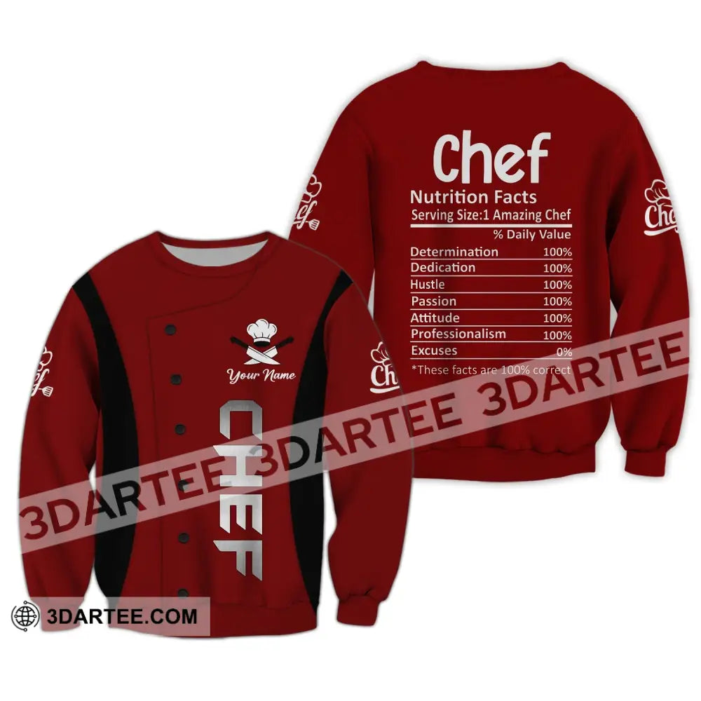 Unisex Shirt Custom Name For Chef Nutrition Fact Cooking Apparel Long Sleeve / S T-Shirt