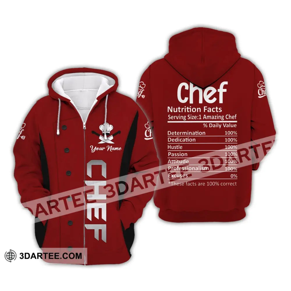 Unisex Shirt Custom Name For Chef Nutrition Fact Cooking Apparel Zipper Hoodie / S T-Shirt