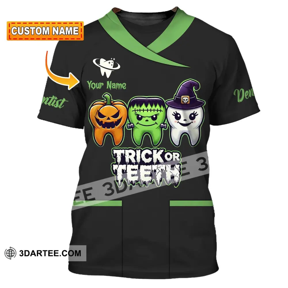 Unisex Shirt Custom Name For Halloween Trick Or Teeth Polo Long Sleeve Gift T-Shirt