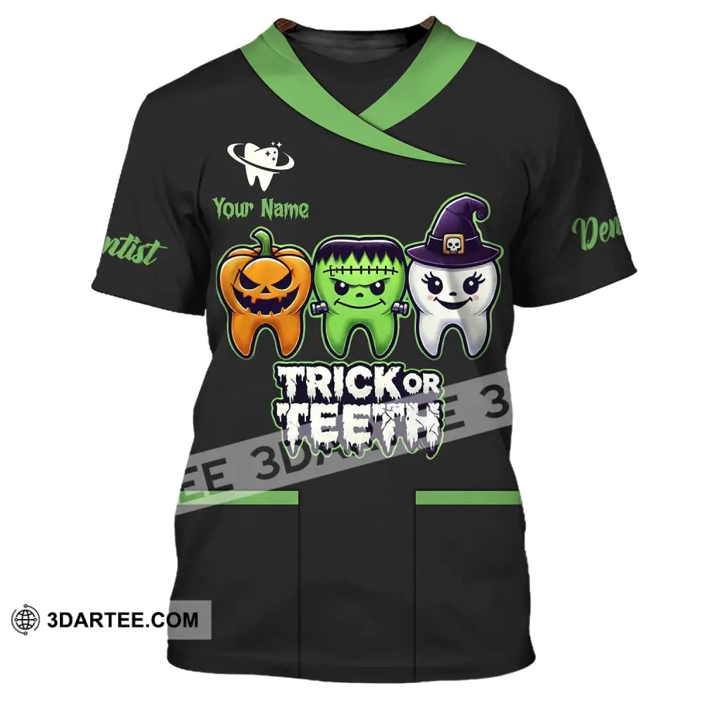 Unisex Shirt Custom Name For Halloween Trick Or Teeth Polo Long Sleeve Gift T-Shirt / S T-Shirt