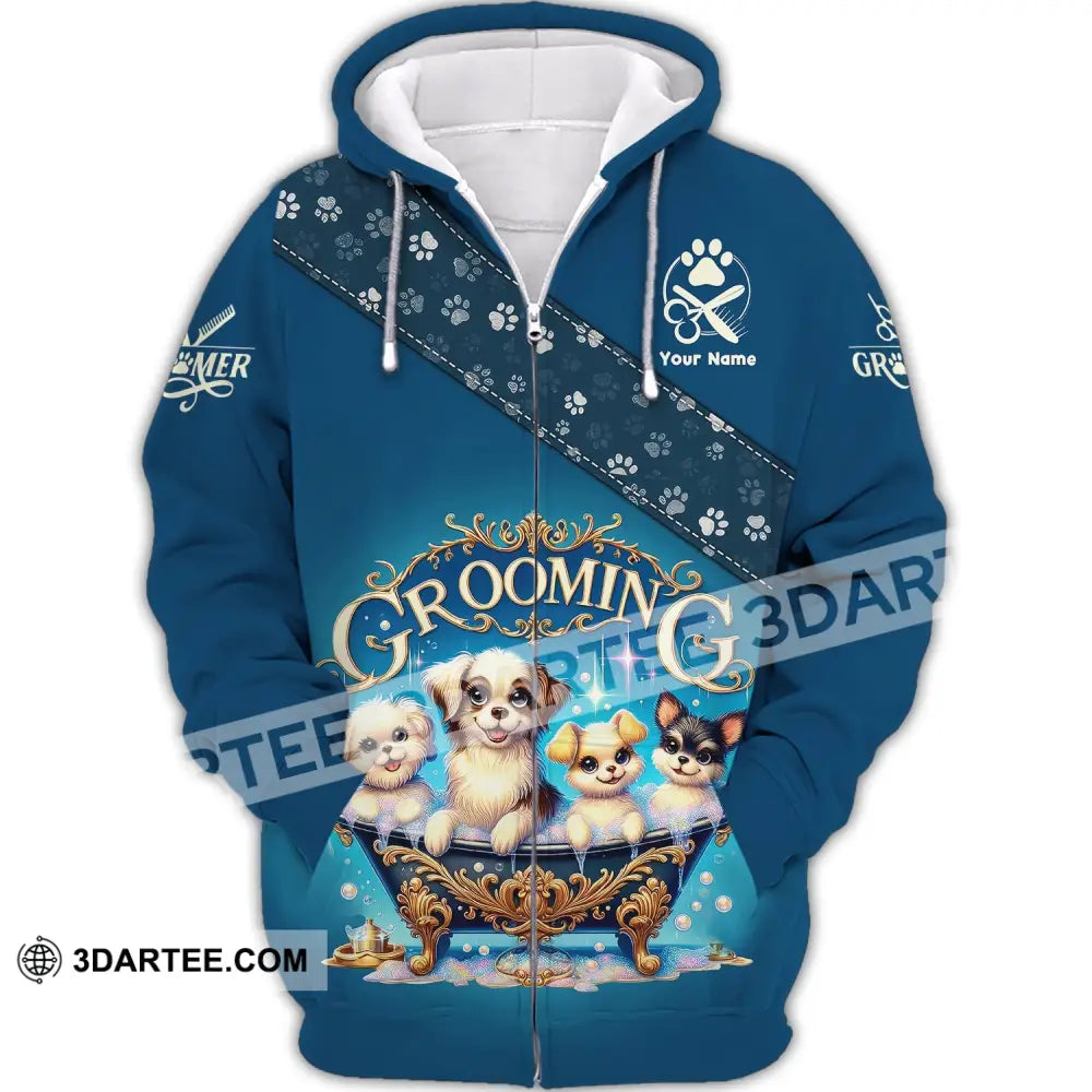 Unisex Shirt Custom Name For Pet Groomer Grooming T-Shirt Shop Gift Groomers Zipper Hoodie / S