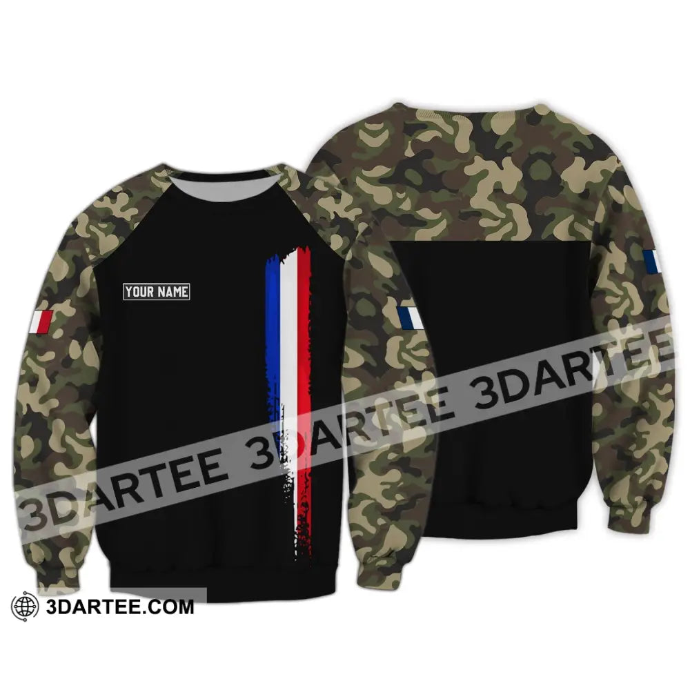 Unisex Shirt - Custom Name France Logo Flag Color Line Long Sleeve / S T-Shirt