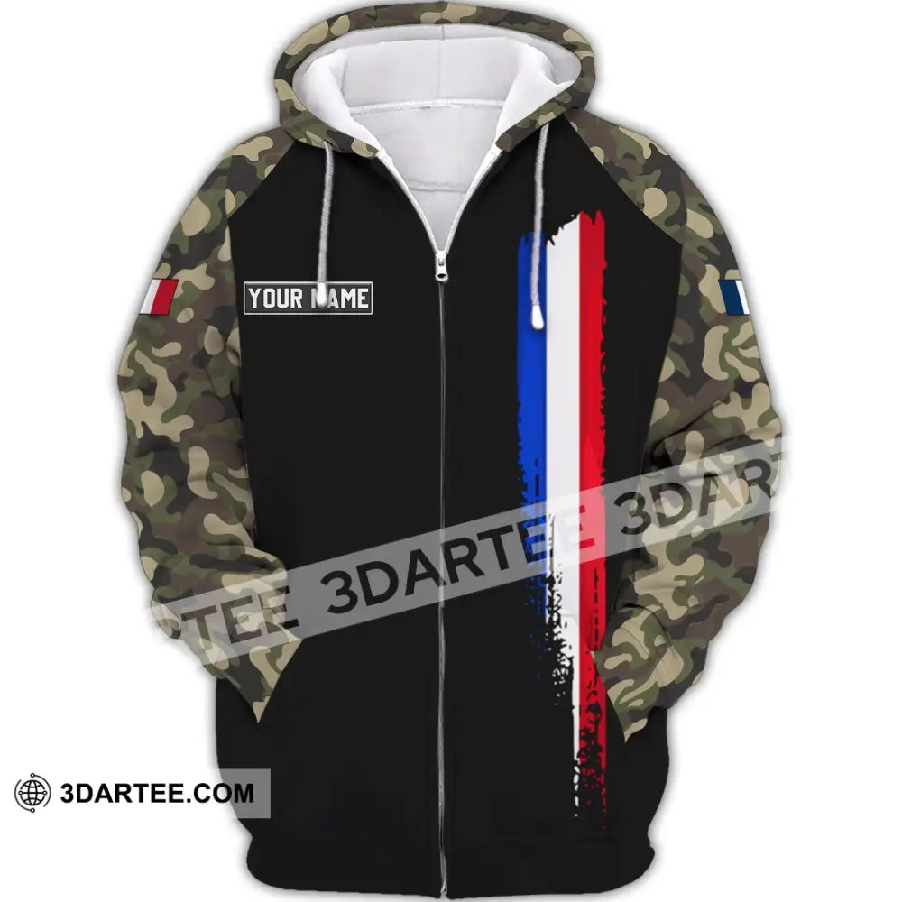 Unisex Shirt - Custom Name France Logo Flag Color Line Zipper Hoodie / S T-Shirt