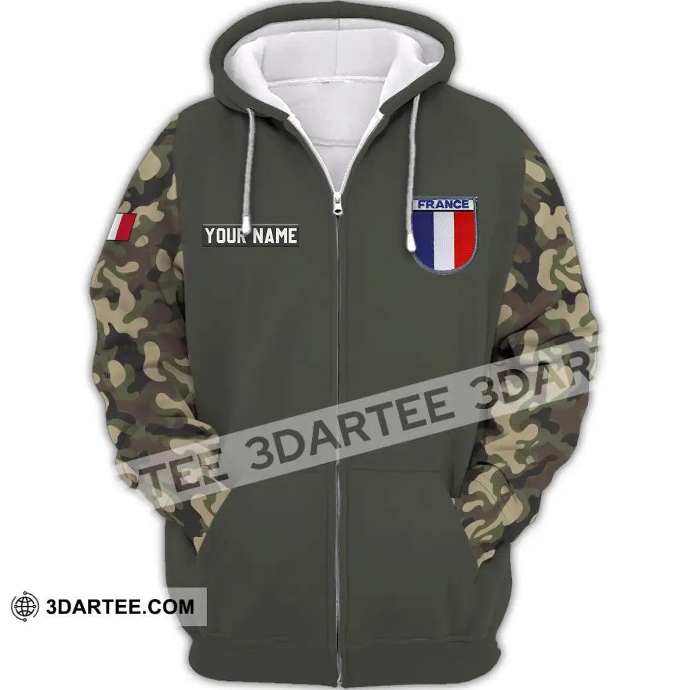 Unisex Shirt - Custom Name France Logo Flag Color Zipper Hoodie / S T-Shirt