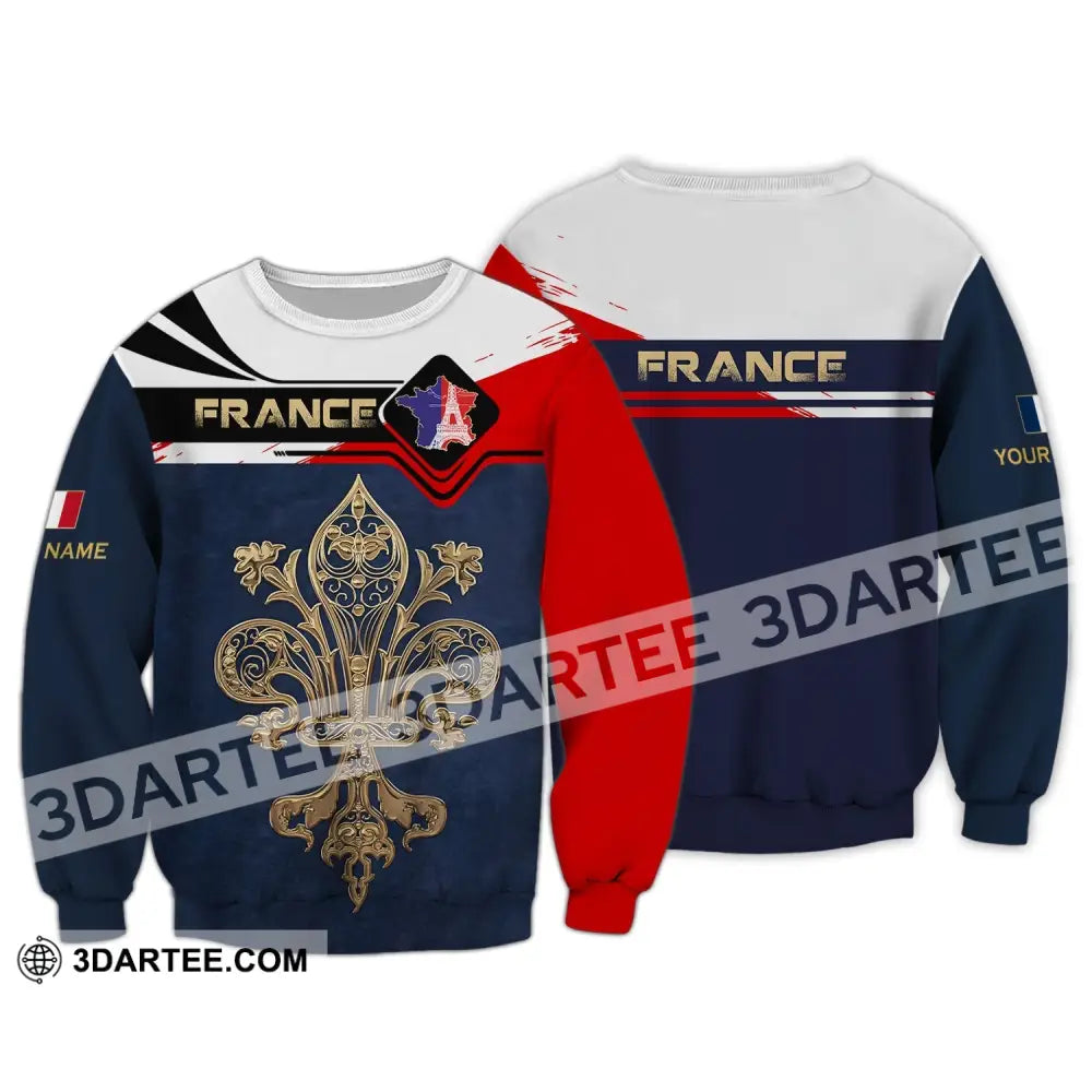 Unisex Shirt - Custom Name France Map Long Sleeve / S T-Shirt