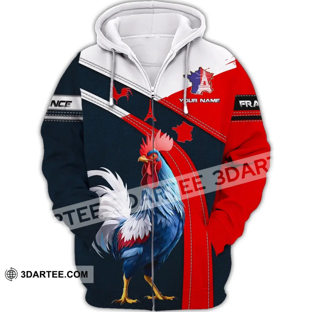 Unisex Shirt - Custom Name France Map The Gallic Rooster Zipper Hoodie / S T-Shirt