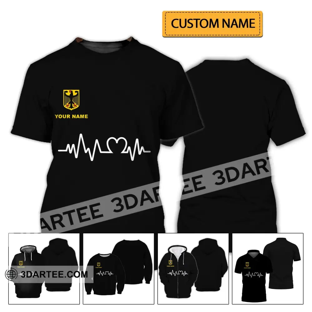 Unisex Shirt - Custom Name Germany Heartbeat 3D T-Shirt