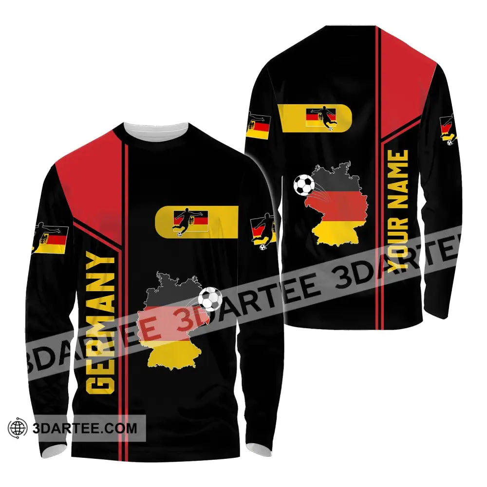 Unisex Shirt - Custom Name Germany National Team Map And Flag Color Long Sleeve / S T-Shirt