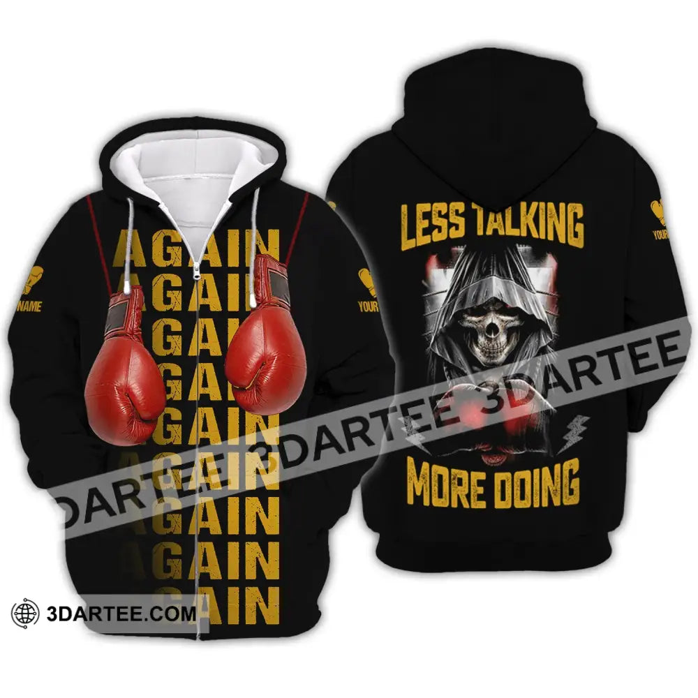 Unisex Shirt - Custom Name Gift For Boxing Lover Less Talking More Doing Zipper Hoodie / S T-Shirt