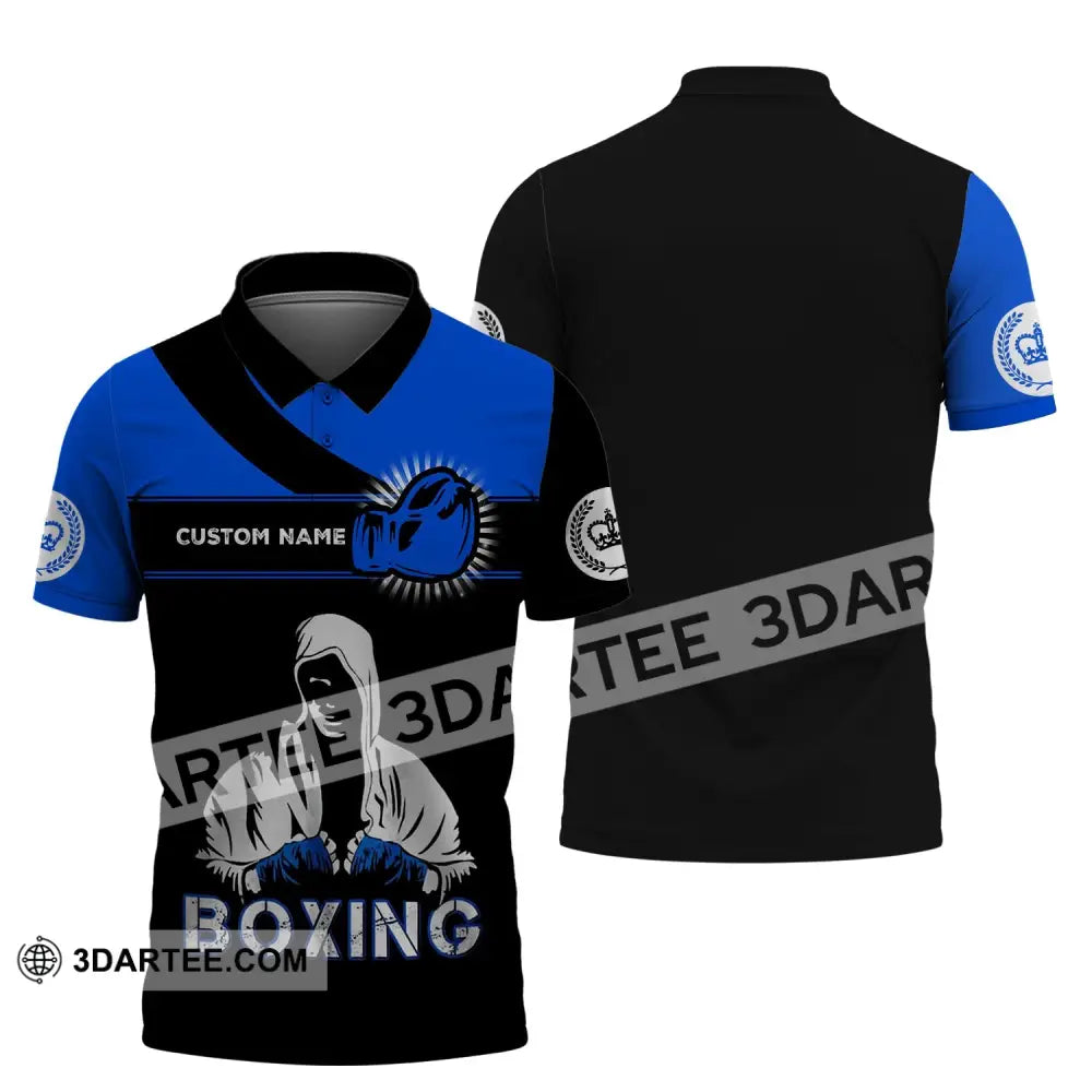 Unisex Shirt - Custom Name Gift For Boxing Lover Royal Blue And Black Polo / S T-Shirt