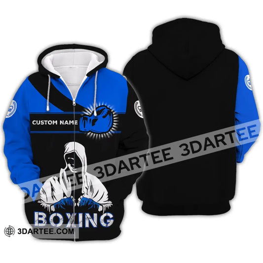 Unisex Shirt - Custom Name Gift For Boxing Lover Royal Blue And Black Zipper Hoodie / S T-Shirt