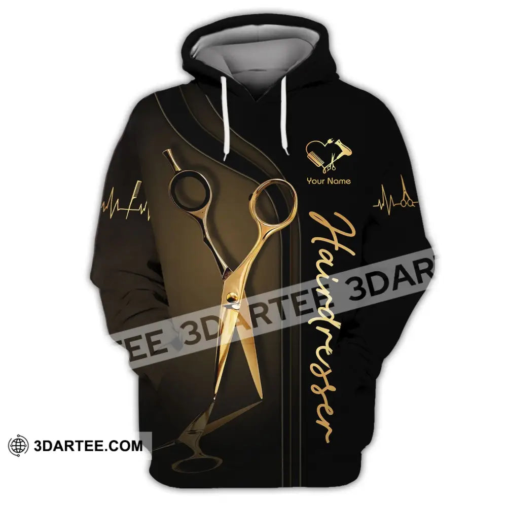 Unisex Shirt - Custom Name Gift For Hairdresser Lover Gold Scissor Hoodie / S T-Shirt