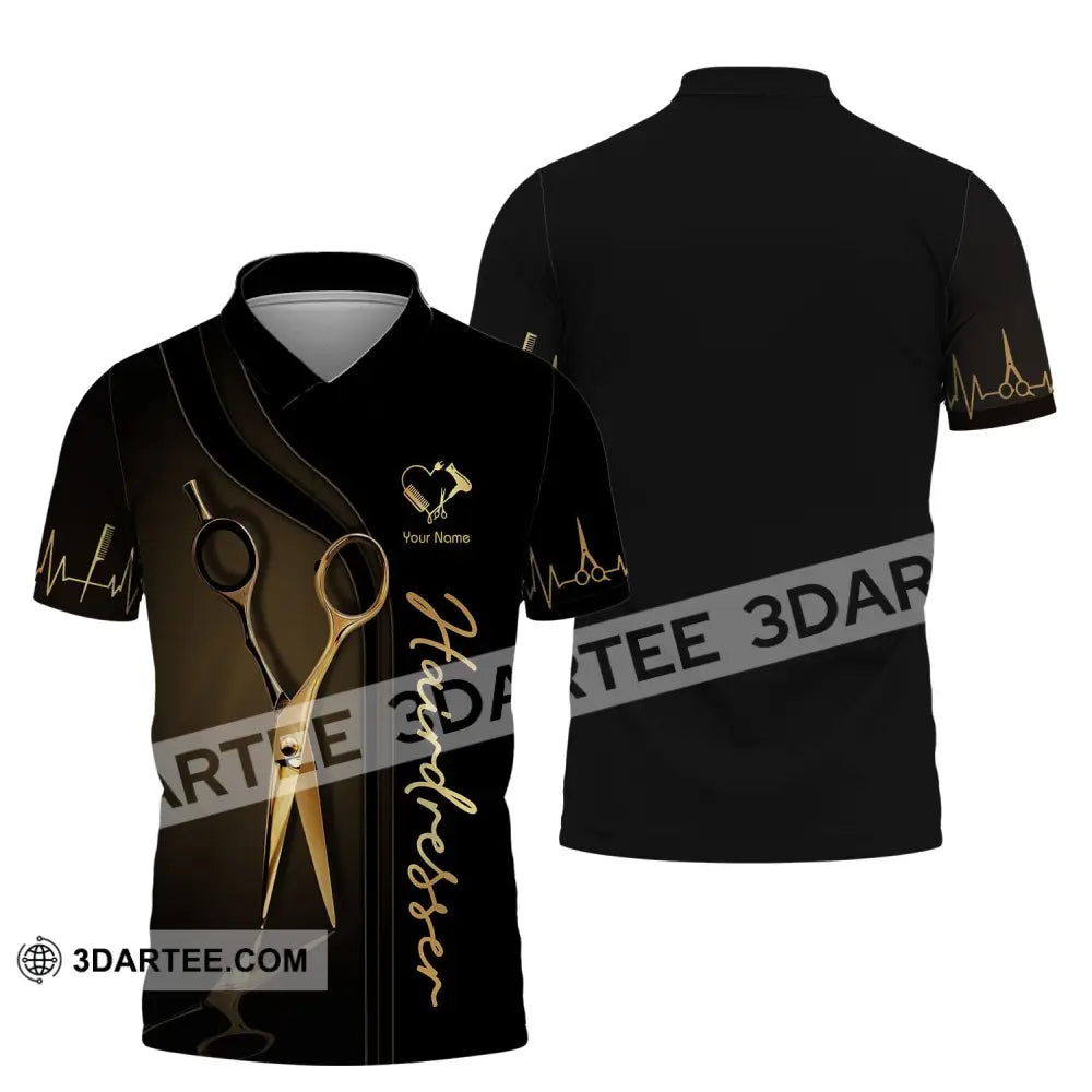 Unisex Shirt - Custom Name Gift For Hairdresser Lover Gold Scissor Polo / S T-Shirt