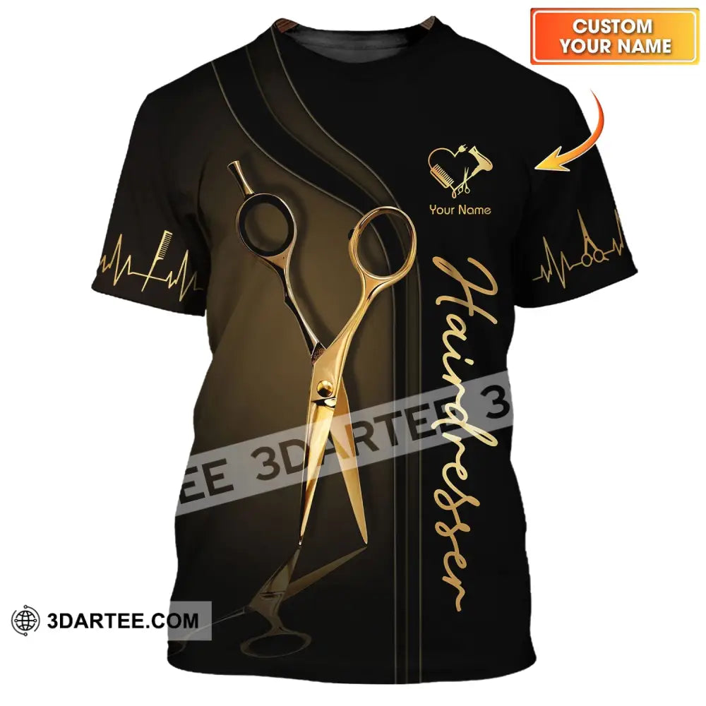 Unisex Shirt - Custom Name Gift For Hairdresser Lover Gold Scissor T-Shirt