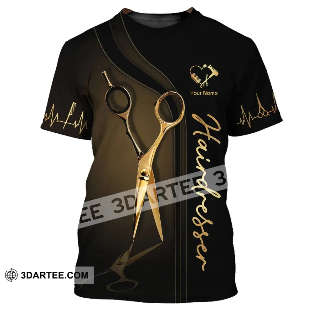 Unisex Shirt - Custom Name Gift For Hairdresser Lover Gold Scissor T-Shirt / S T-Shirt