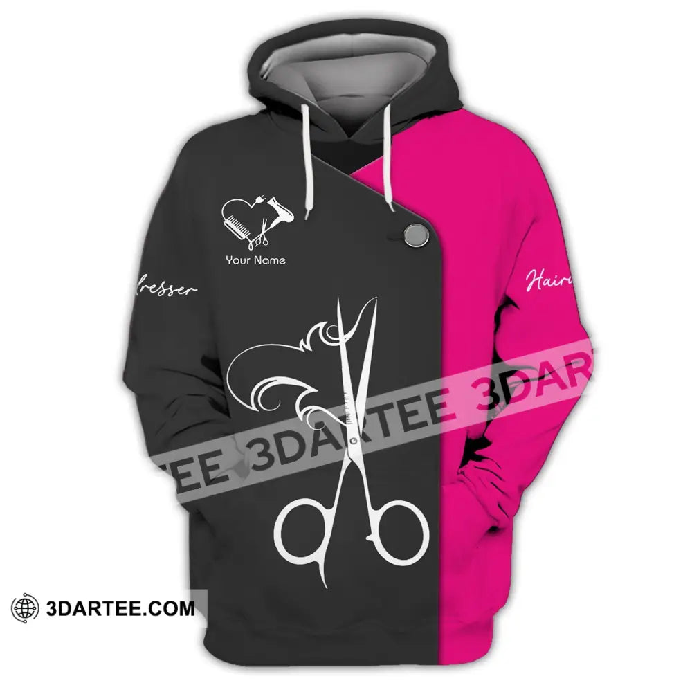 Unisex Shirt - Custom Name Gift For Hairdresser Lover Heart Black And Pink Hoodie / S T-Shirt