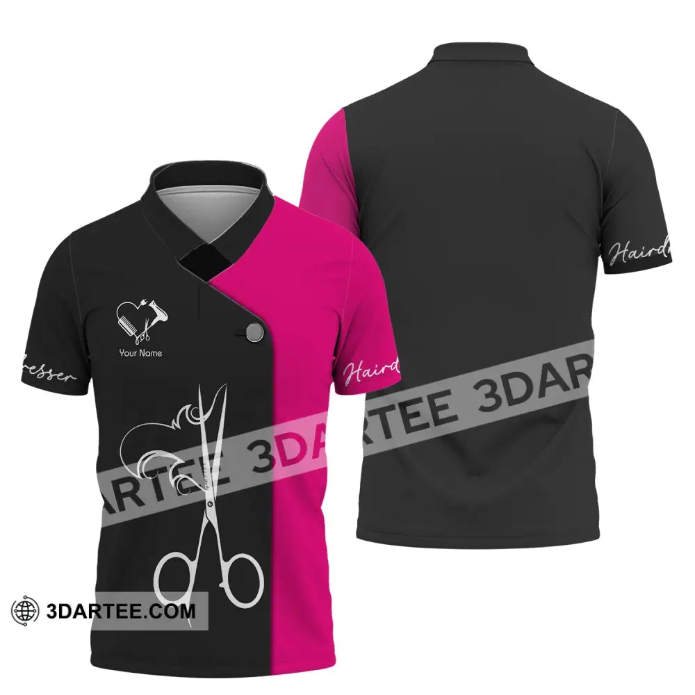 Unisex Shirt - Custom Name Gift For Hairdresser Lover Heart Black And Pink Polo / S T-Shirt