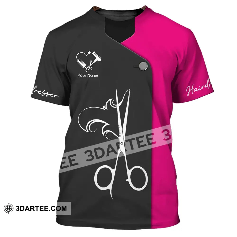 Unisex Shirt - Custom Name Gift For Hairdresser Lover Heart Black And Pink T-Shirt / S T-Shirt