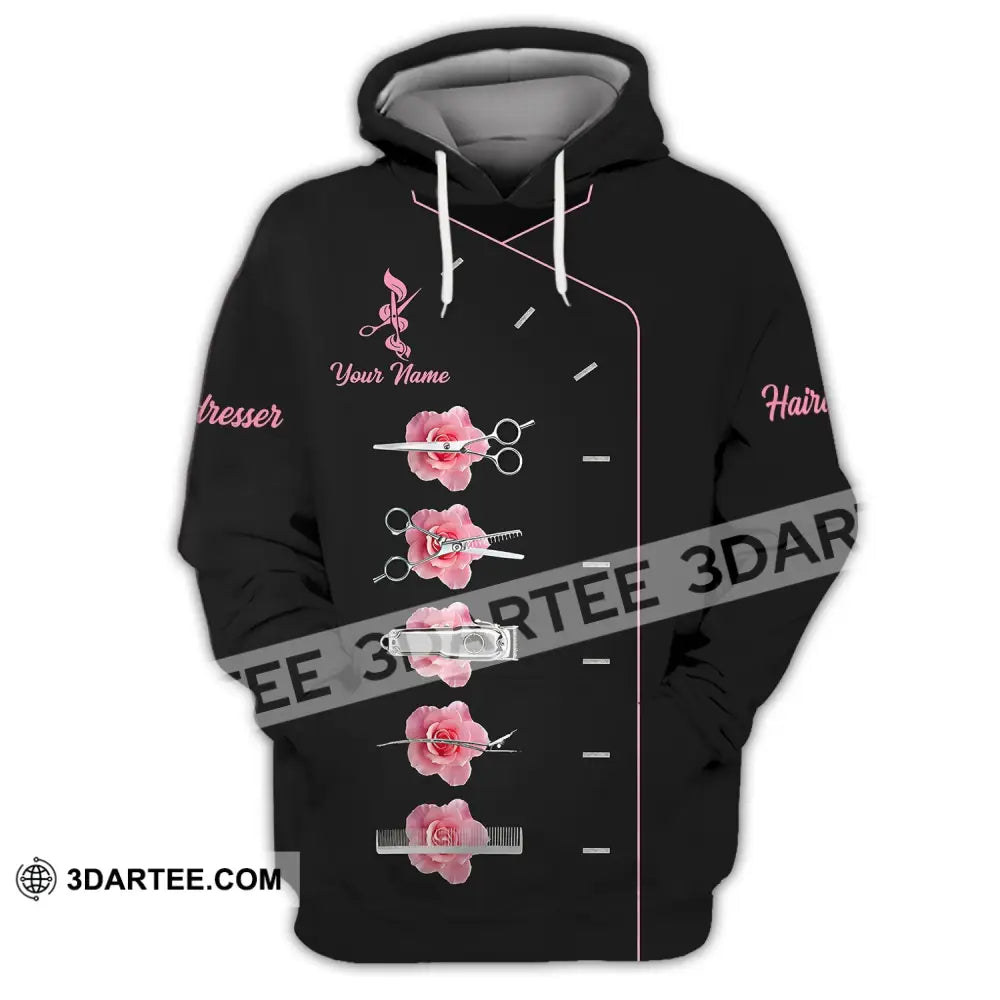 Unisex Shirt - Custom Name Gift For Hairdresser Lover Pink Rose Hoodie / S T-Shirt