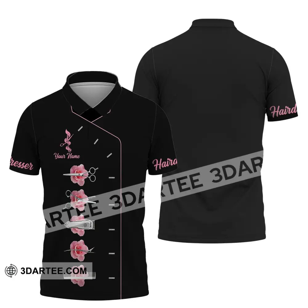 Unisex Shirt - Custom Name Gift For Hairdresser Lover Pink Rose Polo / S T-Shirt