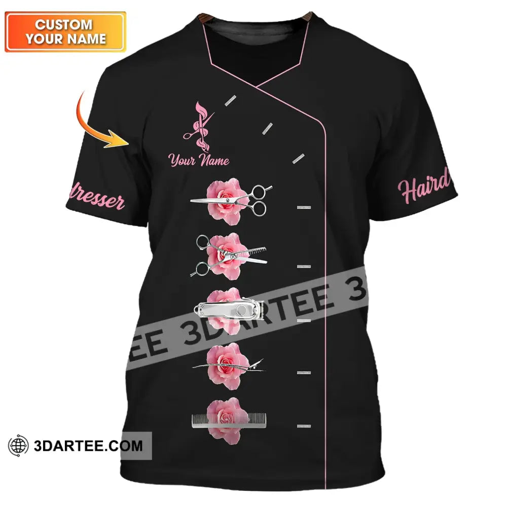 Unisex Shirt - Custom Name Gift For Hairdresser Lover Pink Rose T-Shirt