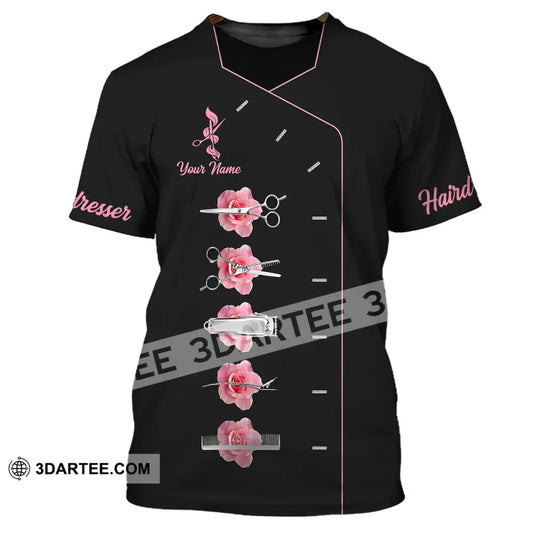 Unisex Shirt - Custom Name Gift For Hairdresser Lover Pink Rose T-Shirt / S T-Shirt