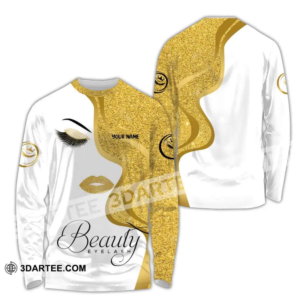 Unisex Shirt - Custom Name Gold Blink Beautiful Eyelash Long Sleeve / S T-Shirt