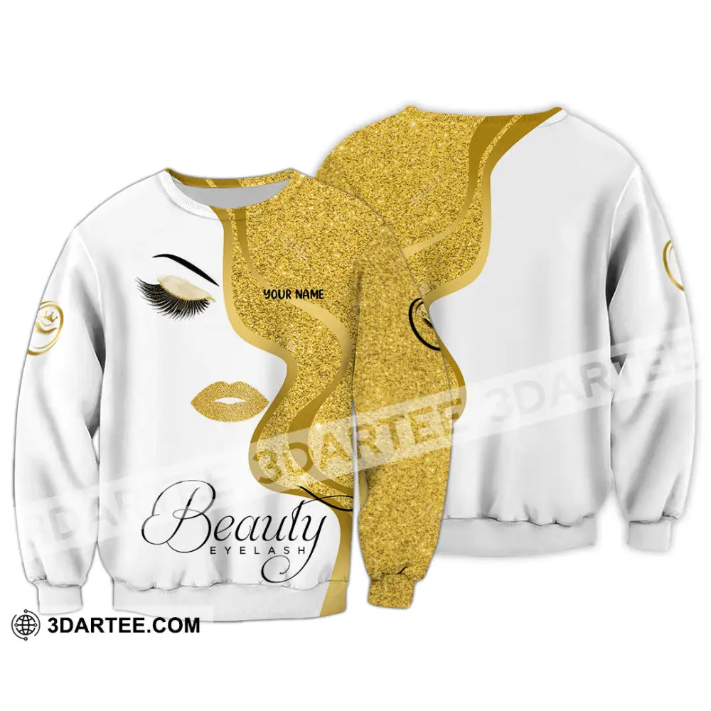 Unisex Shirt - Custom Name Gold Blink Beautiful Eyelash Long Sleeve / S T-Shirt