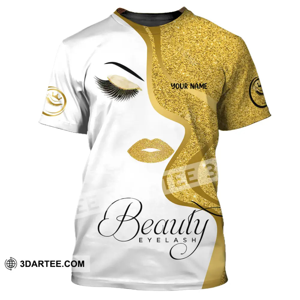 Unisex Shirt - Custom Name Gold Blink Beautiful Eyelash T-Shirt / S T-Shirt