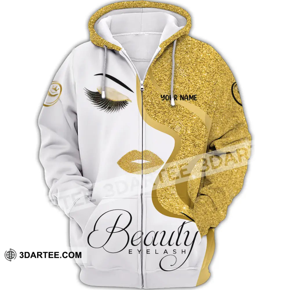 Unisex Shirt - Custom Name Gold Blink Beautiful Eyelash Zipper Hoodie / S T-Shirt