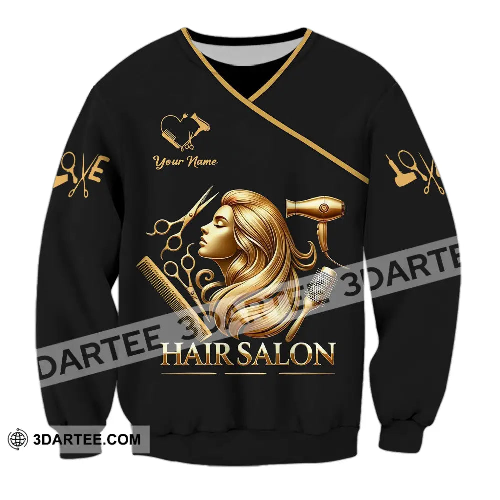 Unisex Shirt - Custom Name Golden Hair Salon Long Sleeve / S T-Shirt