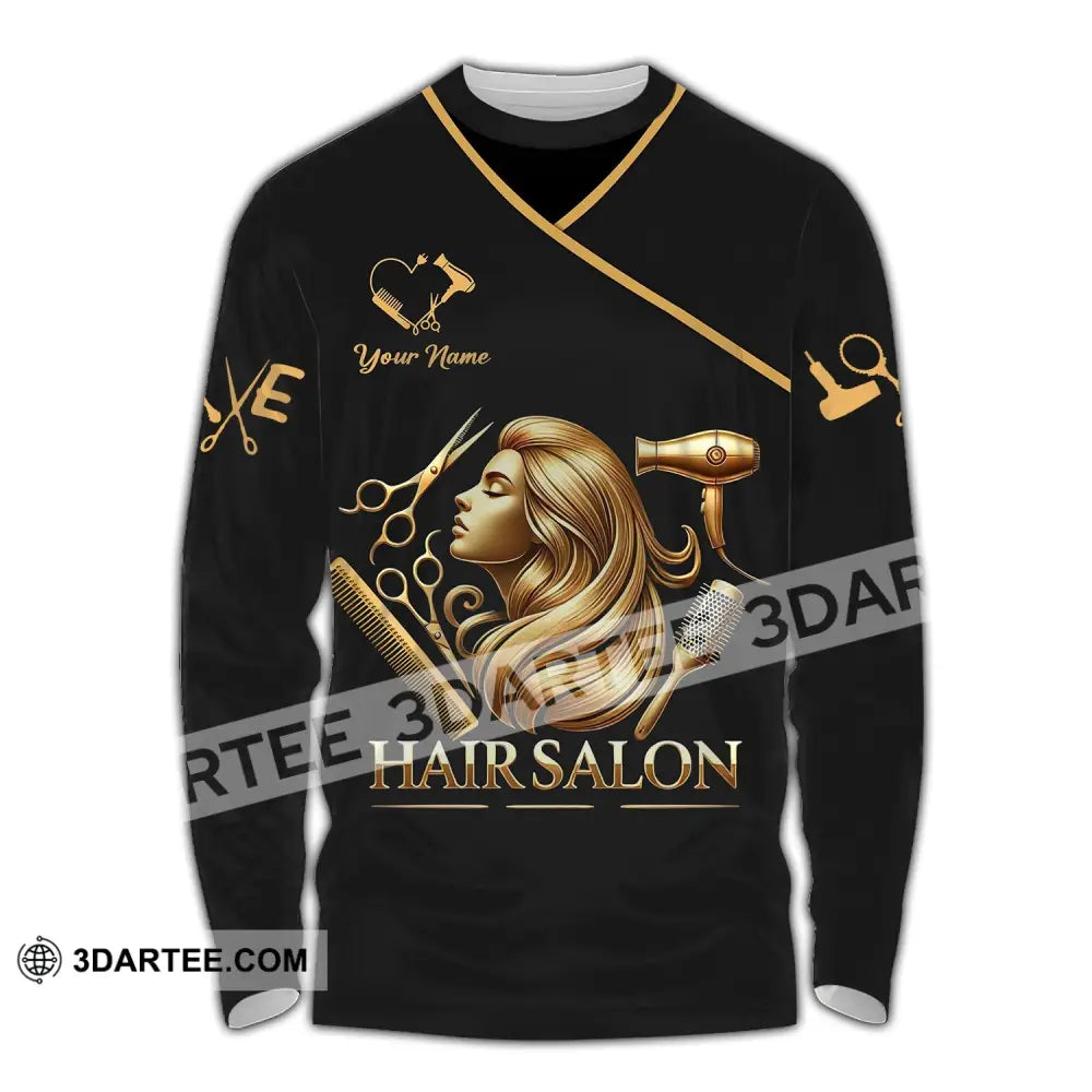 Unisex Shirt - Custom Name Golden Hair Salon Long Sleeve / S T-Shirt