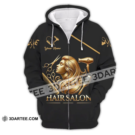 Unisex Shirt - Custom Name Golden Hair Salon Zipper Hoodie / S T-Shirt