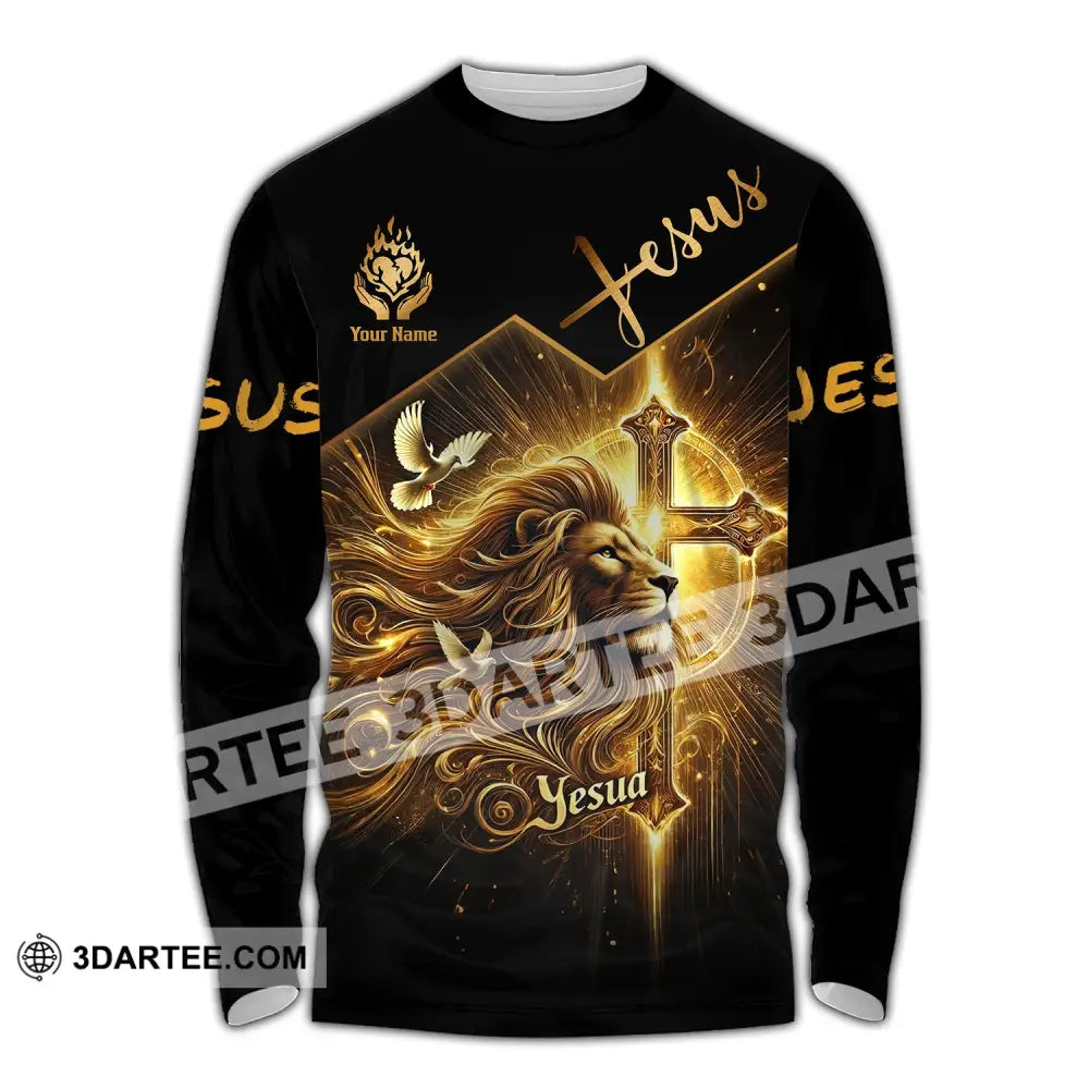 Unisex Shirt - Custom Name Golden Jesus Long Sleeve / S T-Shirt