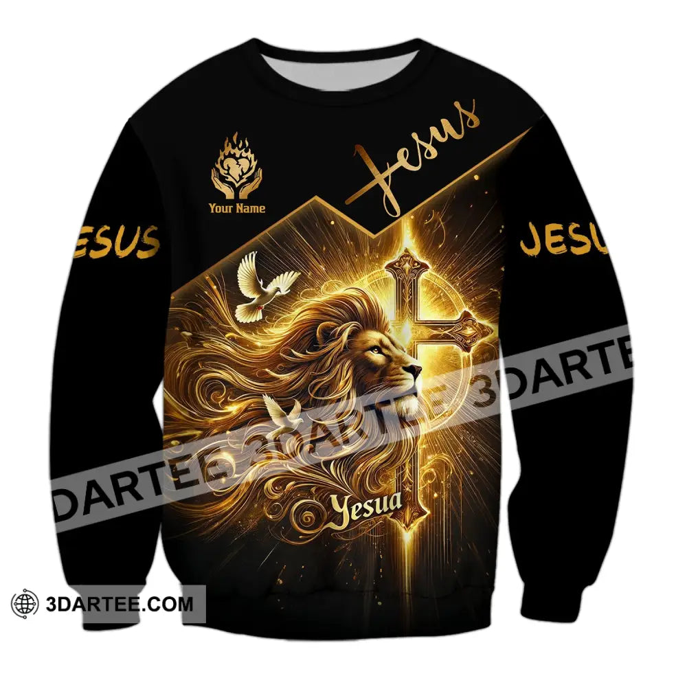 Unisex Shirt - Custom Name Golden Jesus Long Sleeve / S T-Shirt