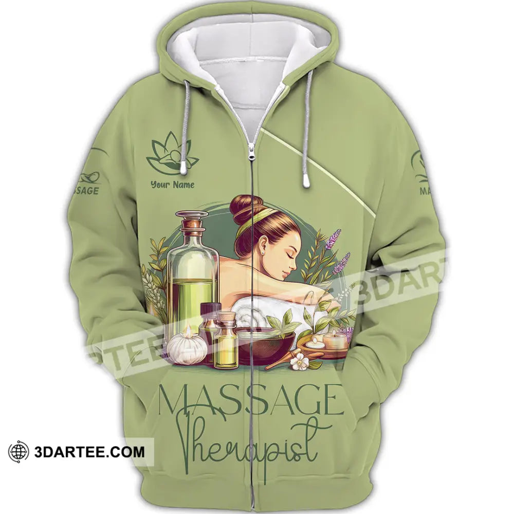 Unisex Shirt - Custom Name Green Tea Massage Therapist Zipper Hoodie / S T-Shirt