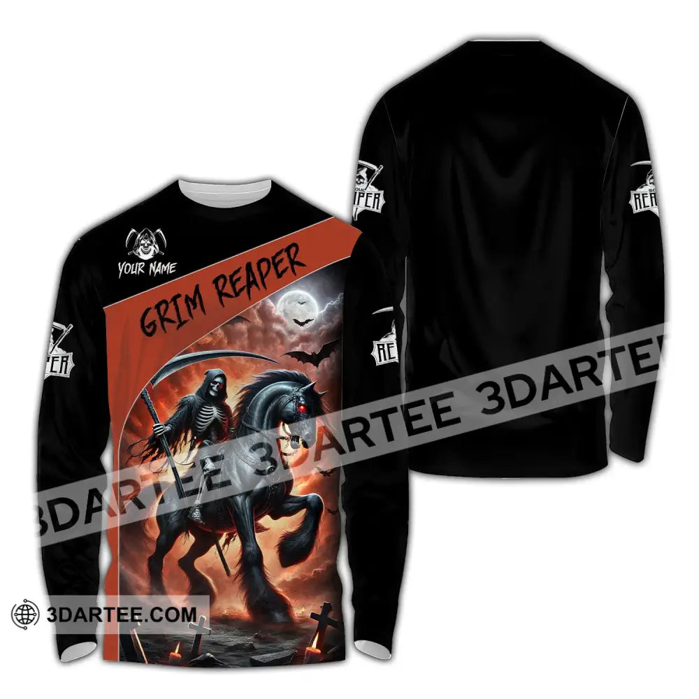 Unisex Shirt Custom Name Grim Reaper T-Shirt Long Sleeve / S T-Shirt