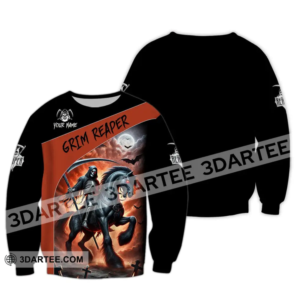 Unisex Shirt Custom Name Grim Reaper T-Shirt Long Sleeve / S T-Shirt