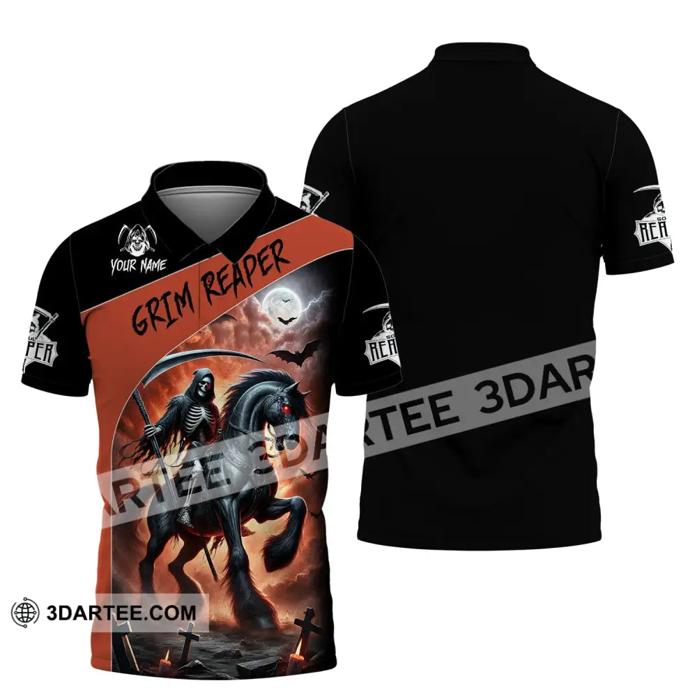 Unisex Shirt Custom Name Grim Reaper T-Shirt Polo / S T-Shirt