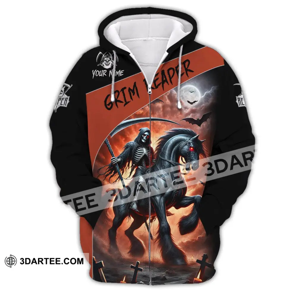 Unisex Shirt Custom Name Grim Reaper T-Shirt Zipper Hoodie / S T-Shirt