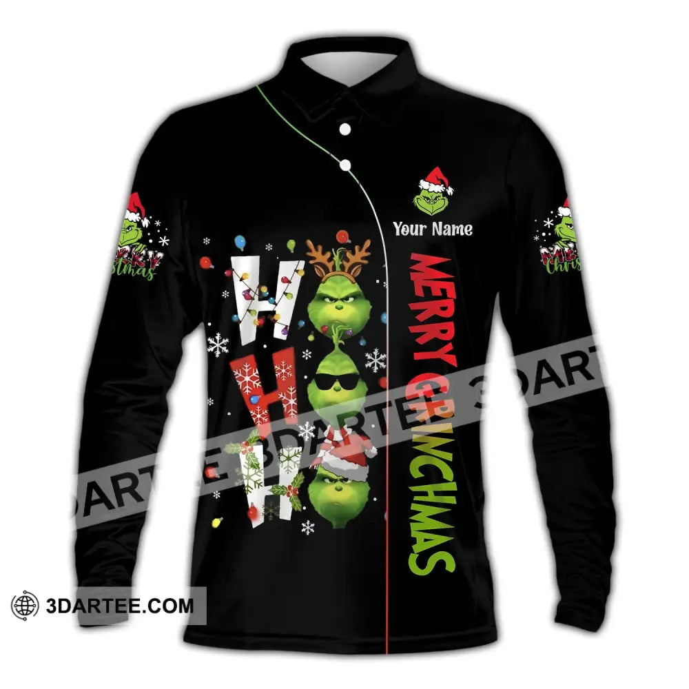 Unisex Shirt Custom Name Grinch Christmas Merry Grinchmas Gift Long Sleeve Polo / S T-Shirt